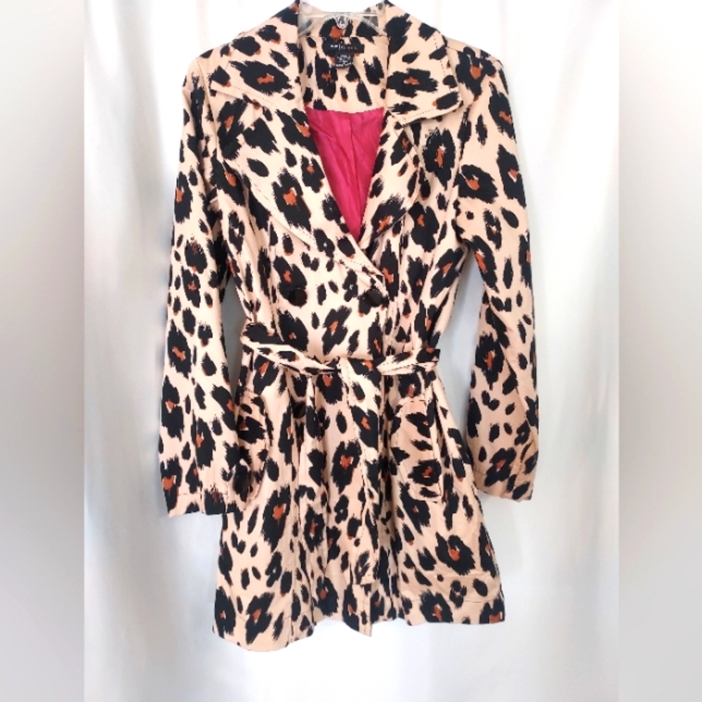Robert Louis Trendy Double-Breasted Animal Print Trench Coat Size S